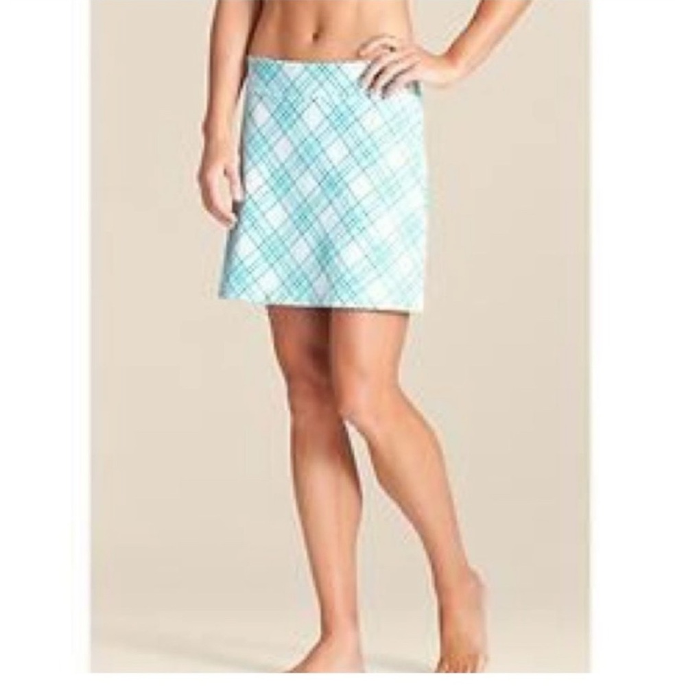Athleta Plaid Skort in Light Blue and White